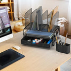 Simple Houseware Desk File Organizer for Office Supplies w/Drawer, Black - Image 4
