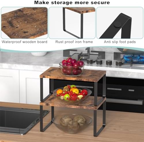 CADUKE Set of 4 Counter Shelves Kitchen Cabinet Shelf Organizer Brown - Image 4