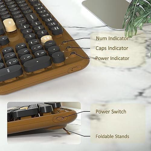 Retro Wireless Keyboard and Mouse Combo with Wrist Rest (Coffee) - Image 4