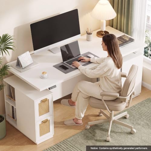 ModernMate 71" Executive Standing Desk with Privacy Panel, White Rattan - Image 3