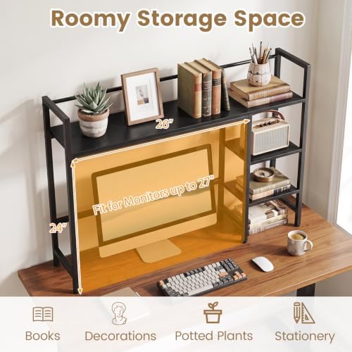 Tangkula 4-Tier Desktop Bookshelf, 38.5" Dorm Desk Hutch, Black - Image 6