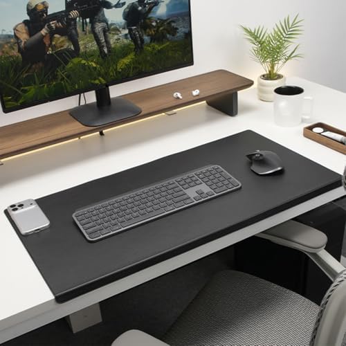 Edge-Locked Leather Desk Pad, Desk Blotter with Full Grip Fixation Lip, Waterproof Large Office Table Mat, Non-Slip Laptop Mouse Pads for Work Typing Writing (Black,35.4"x15.7") by Unknown