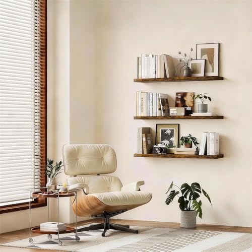 BAYKA Rustic Brown Floating Shelves 22.5in, Set of 2, Wall Mount Wood Shelf - Image 4