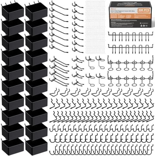 INCLY 300PCS Extra Thick Pegboard Accessories Set with Bins & Peg Locks by INCLY
