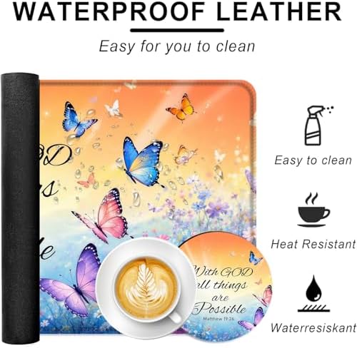 Large Keyboard Mouse Pad Set, Extended Mouse Pad+Keyboard Wrist Rest Support, Memory Foam Ergonomic Easy Typing, 4Pcs (31.5×11.8 in) Desk Pad Set for Office Home,Bible Verse Flower Butterfly - Image 2