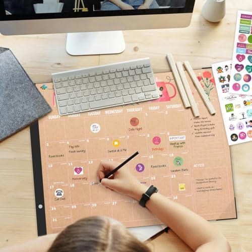 Desk Calendar 2026-2027, Large 22"x17", 18 Months from July 2026 to December 2027, Desktop Calendar with Plastic Cover and Colorful Stickers, Ideal for Home, Office, and School Planning, Doodle Kraft (July.2026-Dec.2027) - Image 2