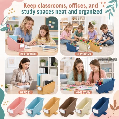 gisgfim 6 Pcs Non-Tip Book Bins with Stabilizer Wings (Boho) - Image 6