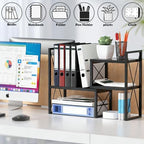 Expandable Desktop Shelf Organizer, 2 Tier Wood Desk Shelf for Office, Metal Corner Bookshelf, Countertop Storage Rack (Black) - Image 3