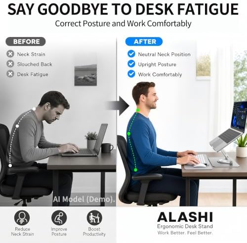 ALASHI 360° Rotating Laptop Stand, Multi-Angle, 10-17", Silver - Image 7