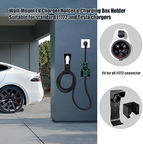 EV Charger Holder and Control Box Holder Set, Wall-Mount Electric Vehicle Charger Storage, Nozzle Holster Dock and Cable Organizer Combination for SAE J1772 Connector - Image 2