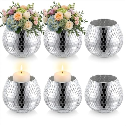 6 PCS Disco Ball Vase, Candle Holder 3.9X3.74 Inch Multifunctional Pencil Cup Disco Flower Vase Centerpieces for Wedding Centerpieces,Birthday,Office,Bedroom Classroom Decor by Unknown