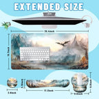 Dragon Desk Mat Set Fantasy Mountain Landscape Fire Sky Large Mouse Pad with Wrist Rest 4in1 Desk Mat for Desktop Ergonomic Computer Desk Arm Wrist Anti-Slip Computer Mouse Pad Home Office Gaming - Image 2