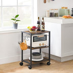 MAHANCRIS Printer Stand, 3-Tier Under Desk Rolling Cart with Storage Shelf, Heavy Duty Printer Table with Wheels for Home and Office, Printer Shelf with 2 Hooks, Small Spaces, Rustic Brown PTHR4001Z - Image 5