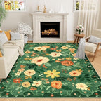 DUKINO 5x7 Area Rug Floral Washable Rug for Living Room Non Slip Dark Green by DUKINO