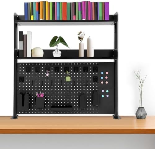 39.5 x37.5in Clip-on Desk Organizer Shelf - Clamp on Desk Shelf with Pegboard 2-Tier Adjustable Height Space Saving Tabletop Display Rack Bookshelf for Home Office - Image 5