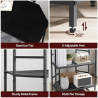 MAHANCRIS Corner Printer Stand with Charging Station, 3-Tier Large Printer Table with Adjustable Feet, Metal Frame Storage Shelf for Office, Living Room, Small Space, Black PTBK14E01 - Image 5