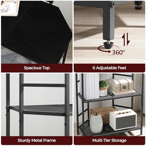MAHANCRIS Corner Printer Stand with Charging Station, 3-Tier Large Printer Table with Adjustable Feet, Metal Frame Storage Shelf for Office, Living Room, Small Space, Black PTBK14E01 - Image 5