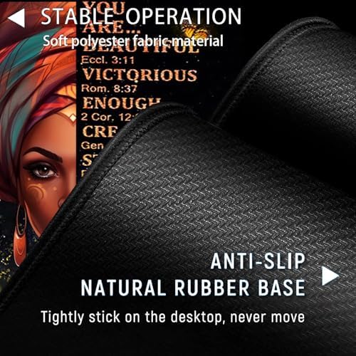 Large Gaming Mouse Pad+ Keyboard Wrist Rest Set, Ergonomics Memory Foam Mouse Mat Wrist Rest Support, Waterproof Extended Mousepad 31.5x11.8in, African American Women Black Girl Black Desk Pad - Image 3