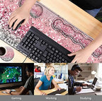 Pink Mouse Pad,Keyboard Mouse Pad Set,Extended Gaming Mouse Pad + Memory Foam Keyboard Wrist Rest Support, Pink Glitter Office Desk Mat Writing Pad Easy Typing Pain Relief,XXL Large Mousepad Desk Mat - Image 2