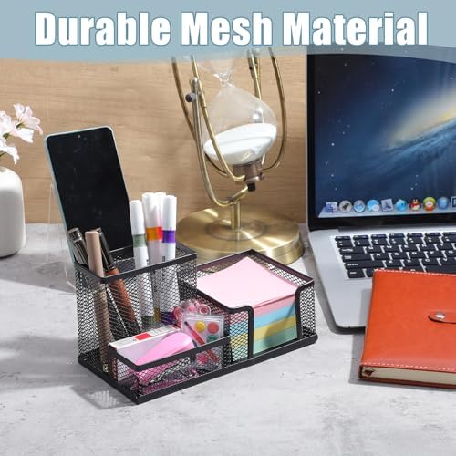 6 PCS Mesh Pen Holder Desk Organizer, Metal Pen Holder Sticky Notes Pencil Holder Caddy Desk Pen Organizer for Office Supplies Workspace School Home, Black - Image 4
