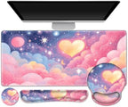 ARTSO Desk Mat Combo, Large Mouse Pad with Wrist Rest, Keyboard Wrist Support Desk Pad, Ergonomic Mousepad with Non-Slip Base for Home Office Game, Colorful Clouds by Artso