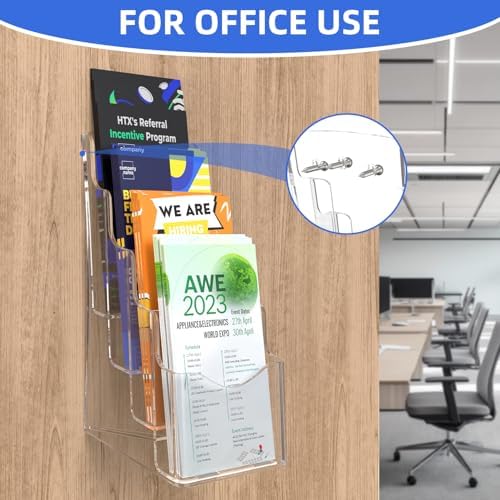 4 Pcs Acrylic Brochure Holder, 4 x9 Inches Flyer Holder, 4 Tier Clear Pamphlet Holder, 4 Inch Wide Magazine Literature Organizer Holder, Brochure Display Stand, for Wall Mount or Desktop Use - Image 4