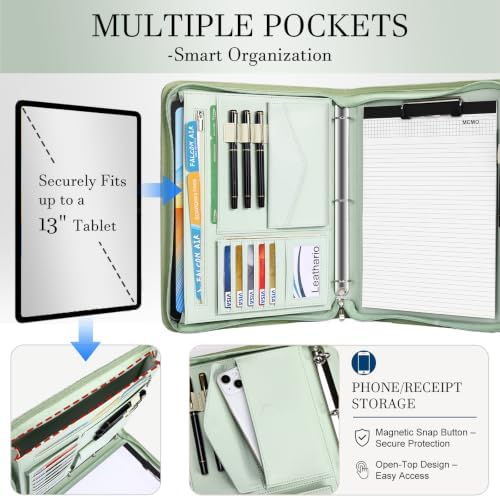 Leathario Portfolio Binder, Padfolio Organizer, 3 Ring Binder with Zipper - Image 4