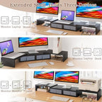 TEAMIX Wood Dual Monitor Stand Riser with Drawers-Length and Angle Adjustable Triple Monitor Stand with Storage Large Computer Riser for 2/3 Monitors/Laptops/PC/Printers - Image 2