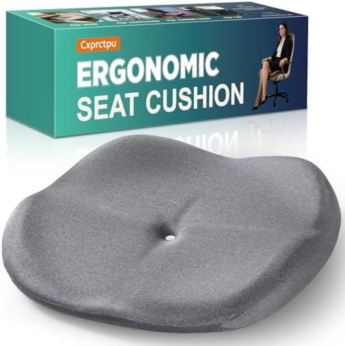 Memory Foam Seat Cushion with Pressure Relief for Office Chair, Car, Wheelchair, and Sofa, Doctor Recommended Orthopedic Cushion for Tailbone Pain, Sciatica, Hip Back Support, Non Slip, Grey by Cxprctpu
