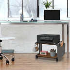 VEDECASA 2 Tier Rustic Brown Wooden Under Desk Printer Stand with Storage Bag for Home Office Desktop Printer Table Organizer Mobile Printer Shelf Cart with Caster Wheel - Image 2