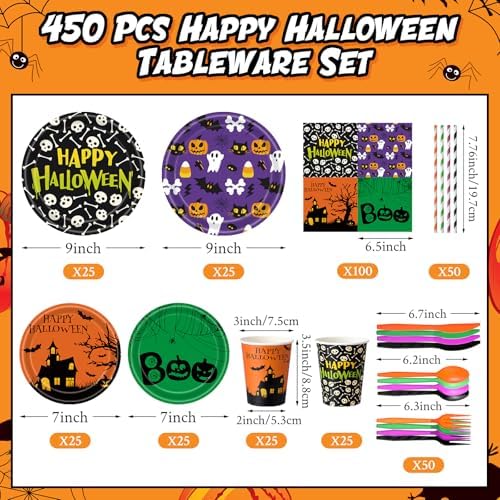 450 Pcs Tableware Set, Serve 50, Multicolor, Happy Halloween - Image 2
