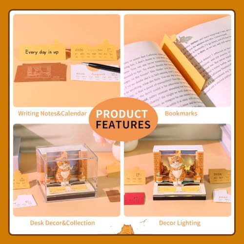 3D Calendar 2027,Time Piece Calendar 2027 With LED Lights,3D Art Calendar Memo Pad,Orange Tabby Cat Desktop Decoration,Tear-Away 3D Paper Art Notepad,Christmas Gift,New Year Gift(Orange Tabby Cat) - Image 5