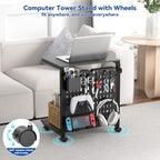 Computer Tower Stand with Pegboard Organizer, Height Adjustable 2-Tier PC Tower Shelf for Floor with Accessories, CPU Holder Cart with Locking Wheels for Most PC Gaming Home Office, 24.2-29.5" - Image 3