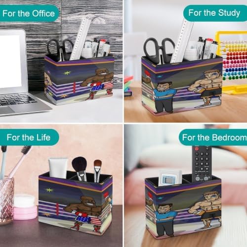 PU Leather Multi-Compartment Pen Holder Desktop Organizer Pencil Cup Storage Caddy for Office Home Supplies Winner And Loser in Boxing Match - Image 4