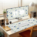 Blue Floral with Butterflies Office Desk Mat 31.5" x 15.7" Desktop Mat PU Leather Large Mouse Pad White Mousepad Non-Slip Table Mat for Girls, Women, Home, Work, Computer, and Gaming - Image 7