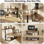 2-Tier Desk Extender, 22-inch Clamp-On Desk Shelf, Height-Adjustable Desktop Shelf Organizer for Monitors Office and Gaming Accessories, Arm Support Table Extension, Dark Brown - Image 4