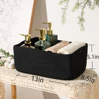 MiniArk Small Storage Baskets for Organizing | Closet Organizer Bins | Shelf Toy Basket | Woven Rope Baskets | Cube Decorative Box | Shallow Basket | 13x8.5x5.1” | 4 Packs Black - Image 3