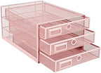 Annova Desk Organizer Wire Mesh 3 Tier Sliding Drawers Paper Sorter/Multifunctional/Premium Solid Construction for Letters, Documents, Mail, Files, Paper, Kids' Art Supplies (Light Pink) - Image 4