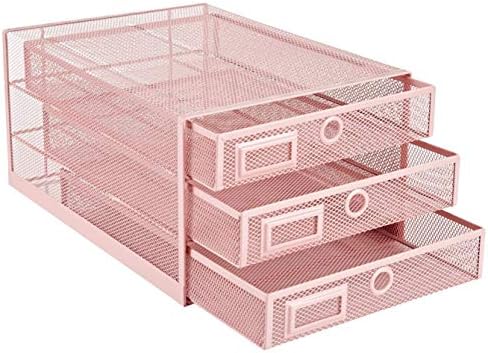 Annova Desk Organizer Wire Mesh 3 Tier Sliding Drawers Paper Sorter/Multifunctional/Premium Solid Construction for Letters, Documents, Mail, Files, Paper, Kids' Art Supplies (Light Pink) - Image 4
