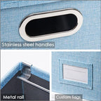 PRANDOM File Organizer Box - Set of 4 Collapsible Decorative Linen Filing Storage Hanging File Folders with Lids Office Cabinet Letter Size Blue (14x9.3x10.8 inch) - Image 5