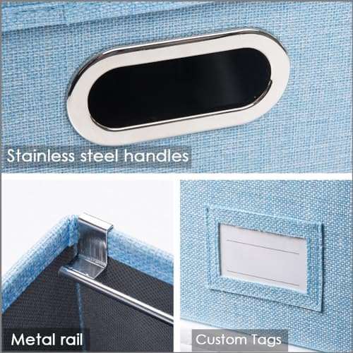 PRANDOM File Organizer Box - Set of 4 Collapsible Decorative Linen Filing Storage Hanging File Folders with Lids Office Cabinet Letter Size Blue (14x9.3x10.8 inch) - Image 5