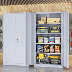 INTERGREAT Metal Storage Cabinet with Doors, 72" Locking Steel Storage Cabinet with Shelves, Tall Metal Cabinet Lockable Steel Cabinets for Home Office, Garage,(Cement) - Image 2