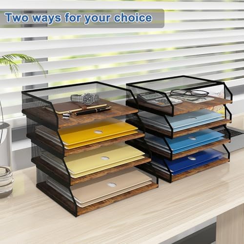Natwind 4-Tier Stackable Metal Mesh Paper Organizer with Sliding Tray,Retro - Image 6