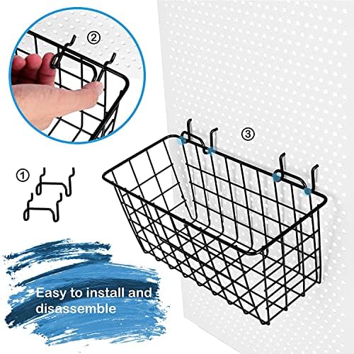 G.CORE 2 Pack Pegboard Baskets, Black Metal Shelves Hooks to 1/8" and 1/4" Hole Peg Boards, Peg Board Baskets Bins Set - Tools Workbench Garage Storage Wall Mount Organizer Attachments (2 Large) - Image 2