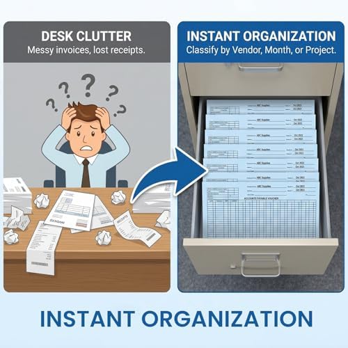 Sabary 100 Pack Accounts Payable Voucher Envelopes 9" x 12" Blue Color Jacket Envelopes with Black Debit Credit Grid for Organizing Invoices Statements Accounts Payable Receipts Vendor Documents - Image 3