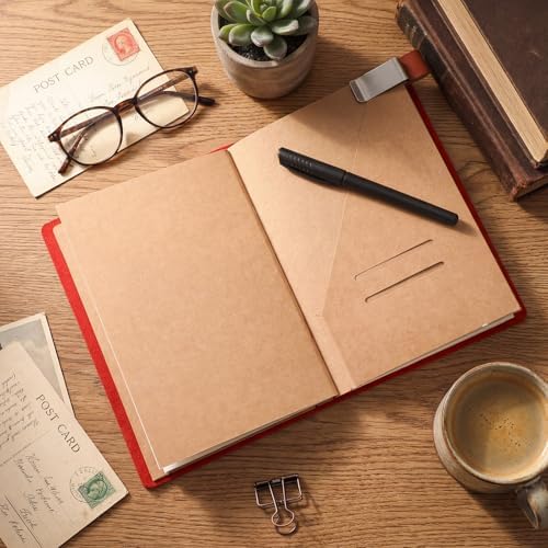 Traveling Refillable Leather Journal Notebook, Wine Red, A5 Size - Image 4