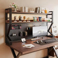 2/3 Tier Desk Shelf with Pegboard & Storage Accessories, Metal Desk Storage Organizer Shelf Space-Saving, DIY Table Countertop Shelves for Dorm, Office(Black+Oak,95 * 55cm/37.4 * 21.7in) by Unknown