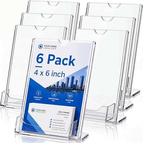 12 Pcs Acrylic Sign Holder Business Card Holder, 4 x 6 Inch, Top Insert by Crtiin