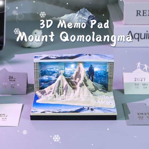 3D Calendar 2027,3D Memo Pad Time Piece Calendar 2027 Creative Desk Calendar Art Paper Sculpture Mount Qomolangma, 2027 Tear Off Calendar DIY Decorative Gift - Image 2