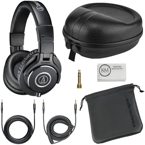 Audio-Technica ATH-M40x Professional Studio Monitor Headphones Bundle with Full Sized Hard Body Headphone Case and Microfiber Cleaning Cloth (3 Items) by Unknown